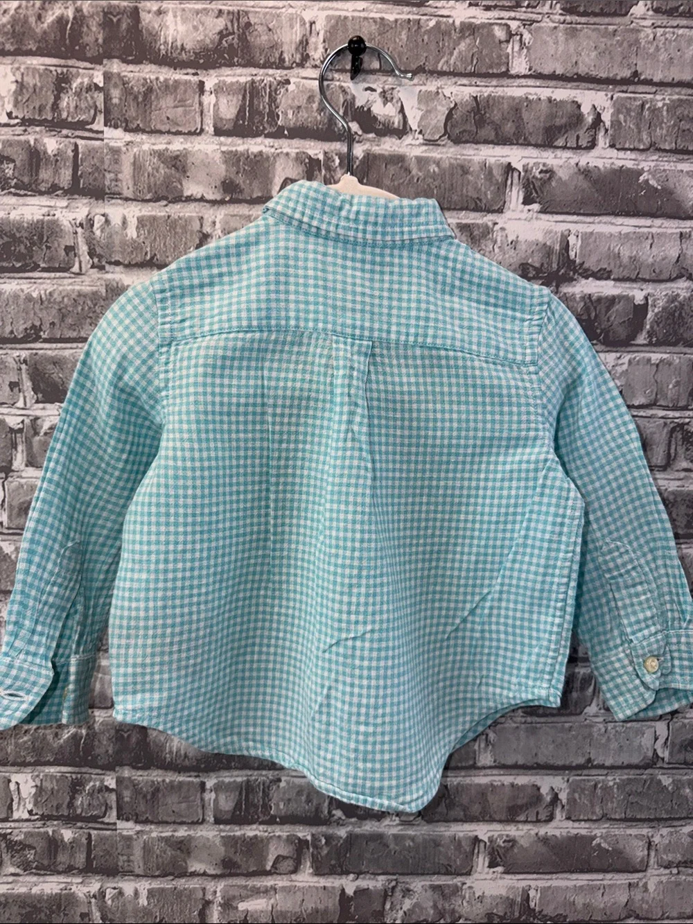 Polo by Ralph Lauren Toddler Aqua Gingham Button-Down Shirt with Orange Pony